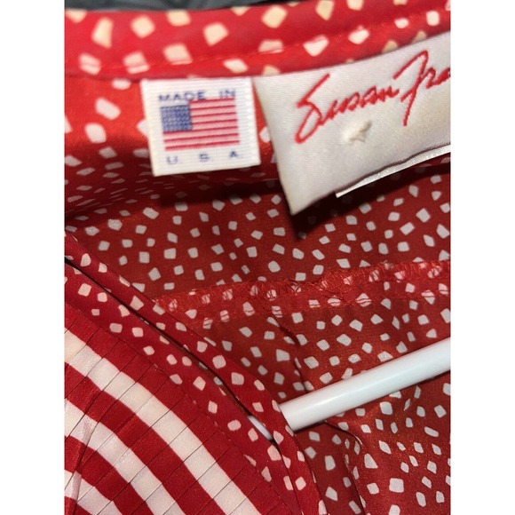 Vintage Assorti For Susan Freis Red/White Dress Pleated Flowy Ruffle 80s‎ S/M - Picture 7 of 16